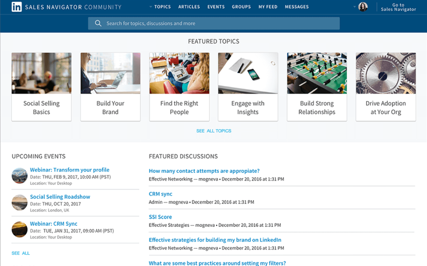 Old Sales Navigator Community Homepage